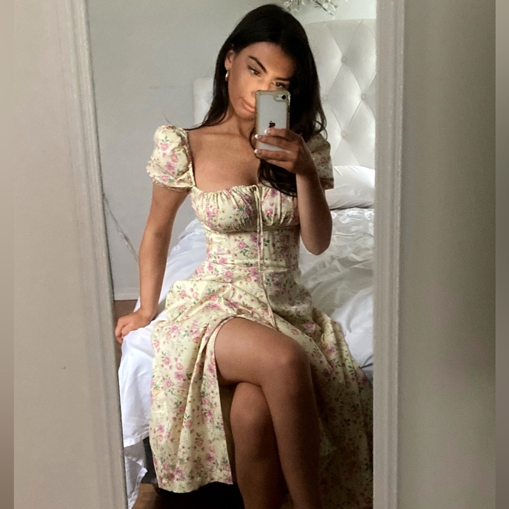 House of CB Pink and Green Puff Sleeve Maxi Dress - Picture 3 of 5